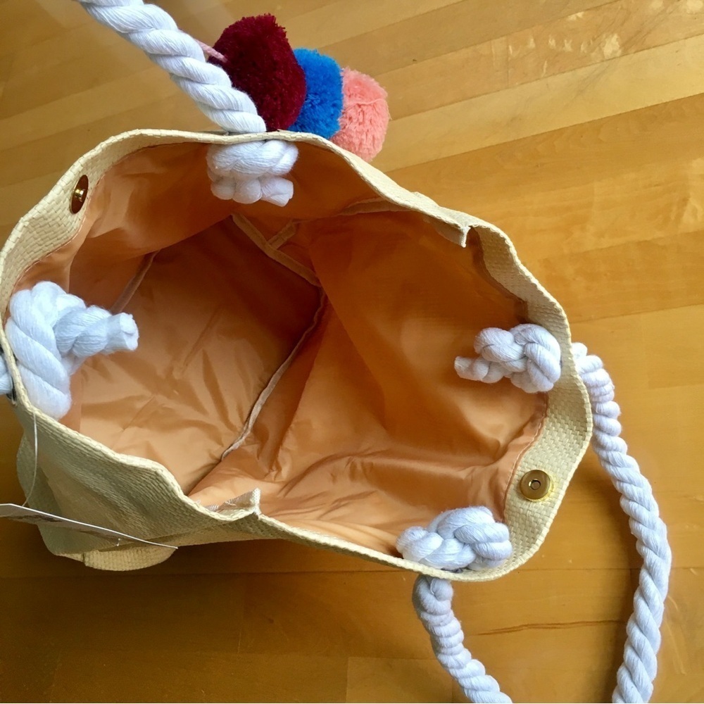 Cruise Club “Hello Sunshine” Straw Tote Bag, Rope Handles, Tan, Black, Yellow - Picture 7 of 16